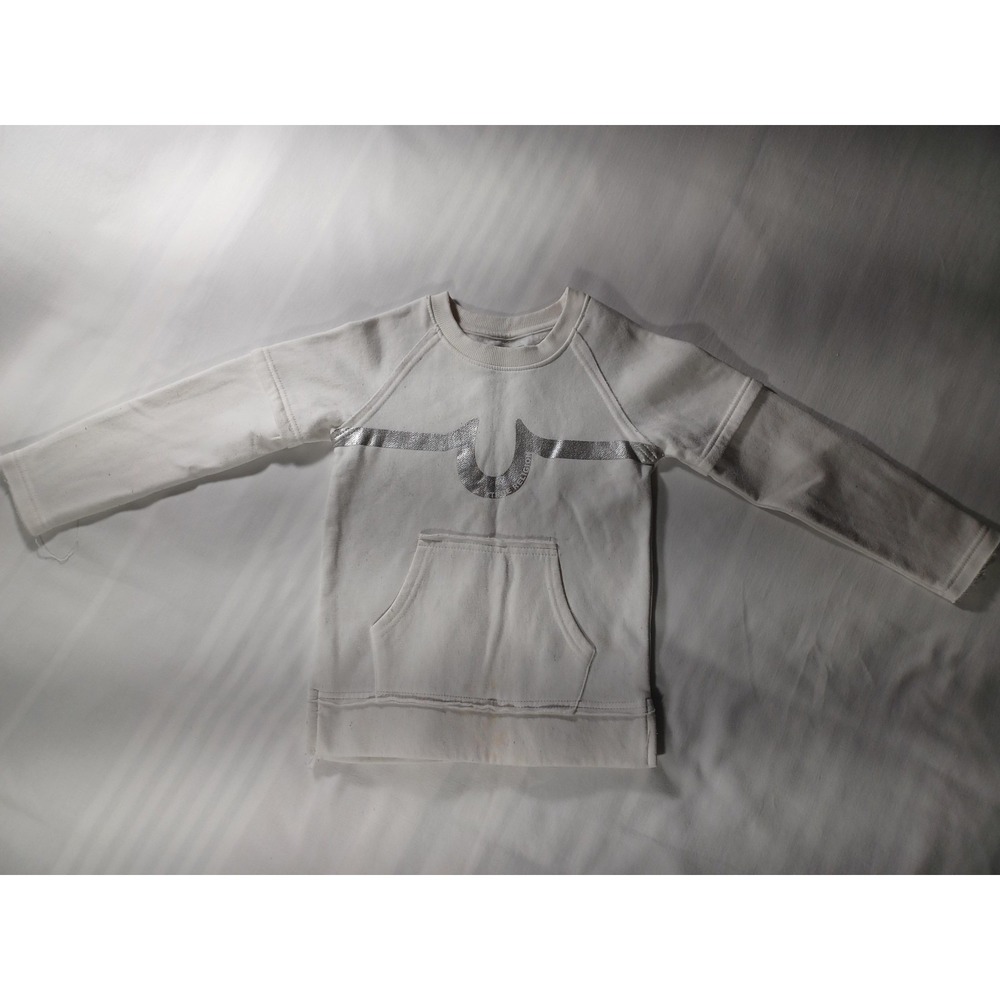True Religion Sweatshirt Kids 6 White Silver Horseshoe Logo Kangaroo Pocket